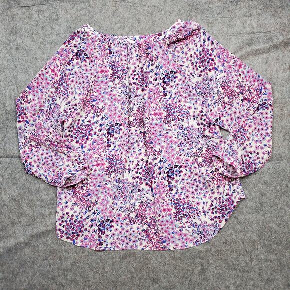 Talbots Top Womens 2X Floral Popover V-Neck Half Button Long Sleeve Boho Blouse - Picture 6 of 10